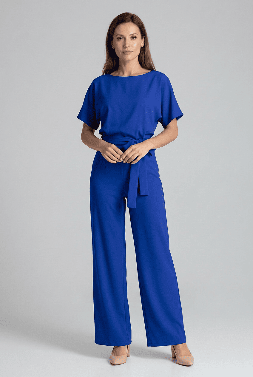 Women’s Short Sleeve Wide Leg Jumpsuit | Belted