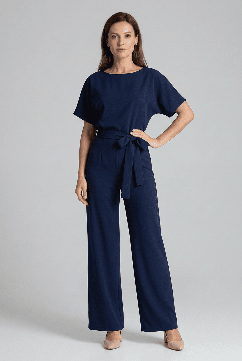 Women’s Short Sleeve Wide Leg Jumpsuit | Belted