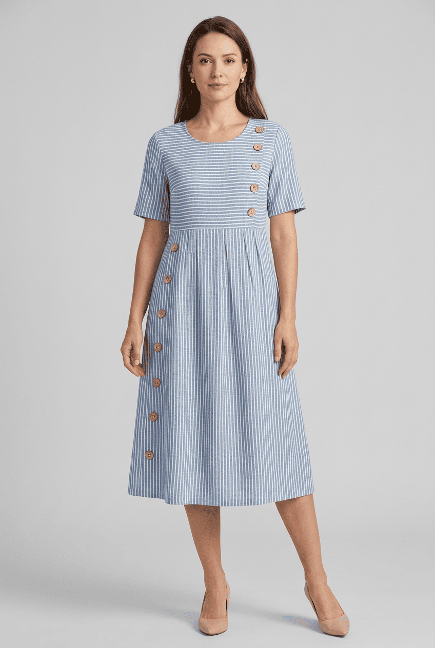 Women's Summer Striped Round Neck Dress | Midi