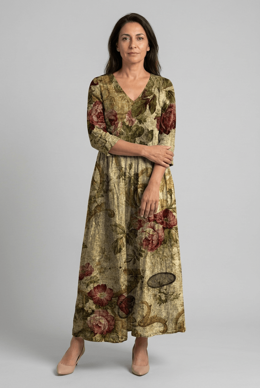 Women's V-Neck Floral Pattern Summer Dress | Maxi