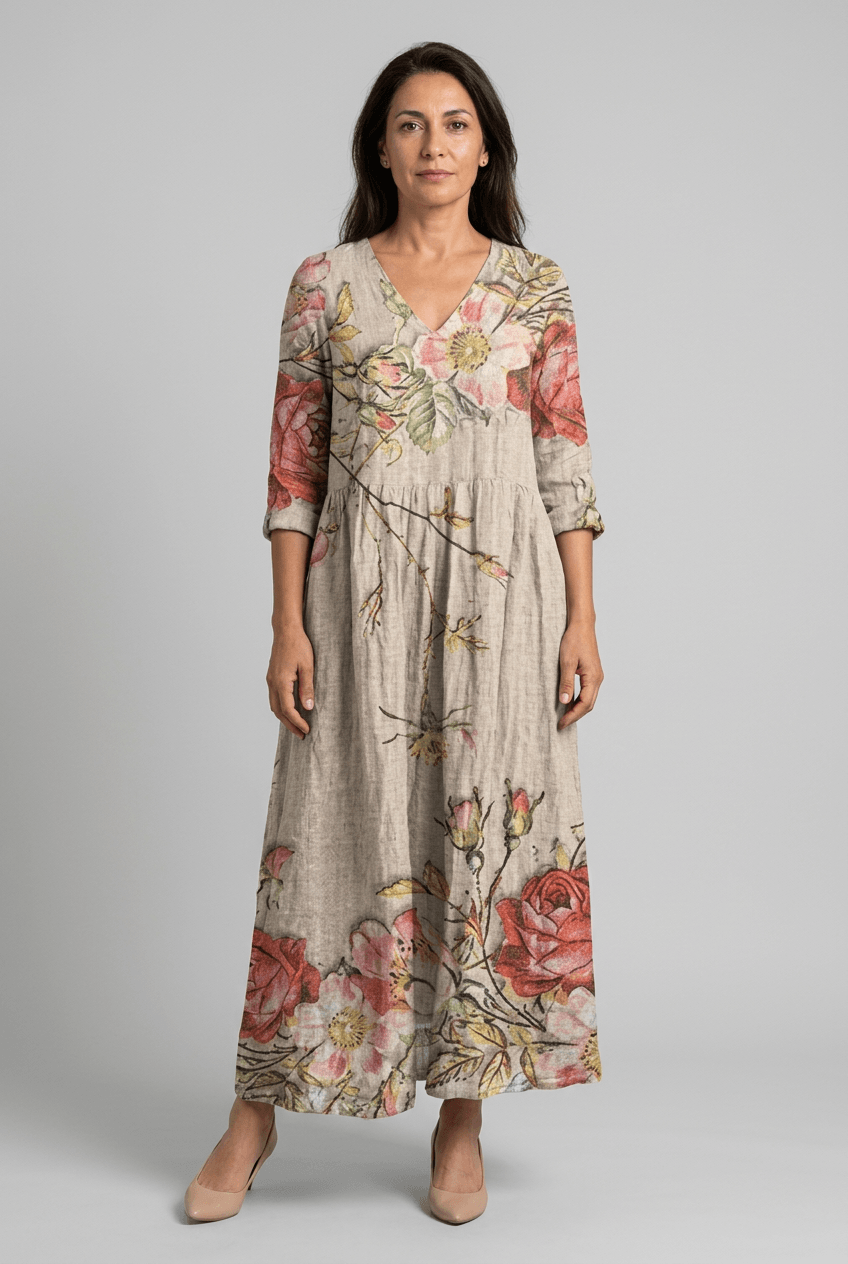 Women's V-Neck Floral Pattern Summer Dress | Maxi