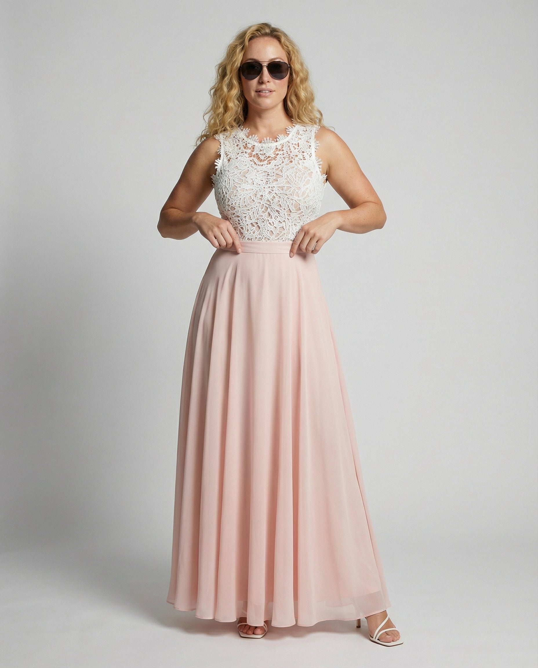 Women's Wedding Guest Dress Maxi | Lace Bodice & Flared Skirt