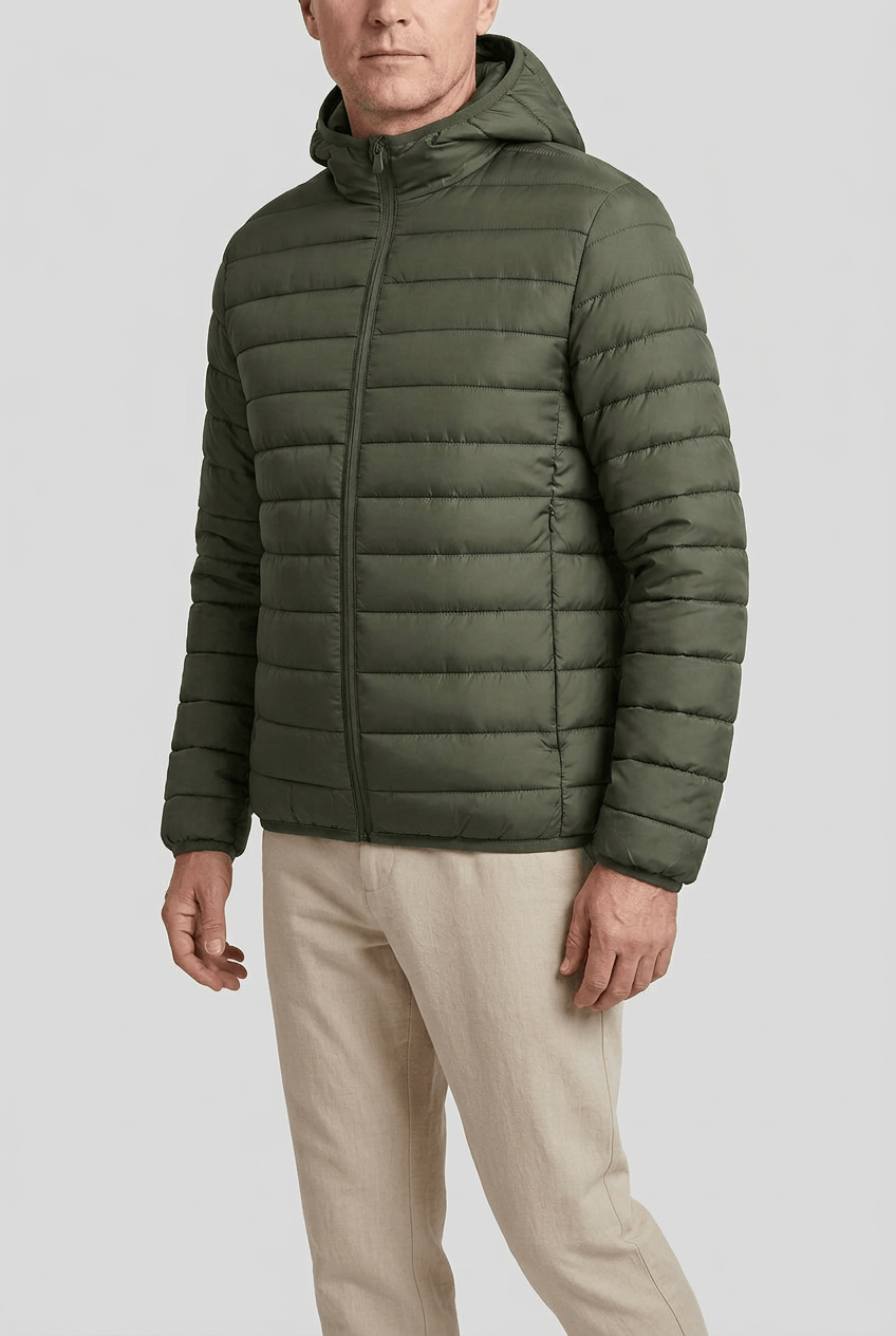Men's Hooded Puffer Jacket | Quilted Stitch Detail