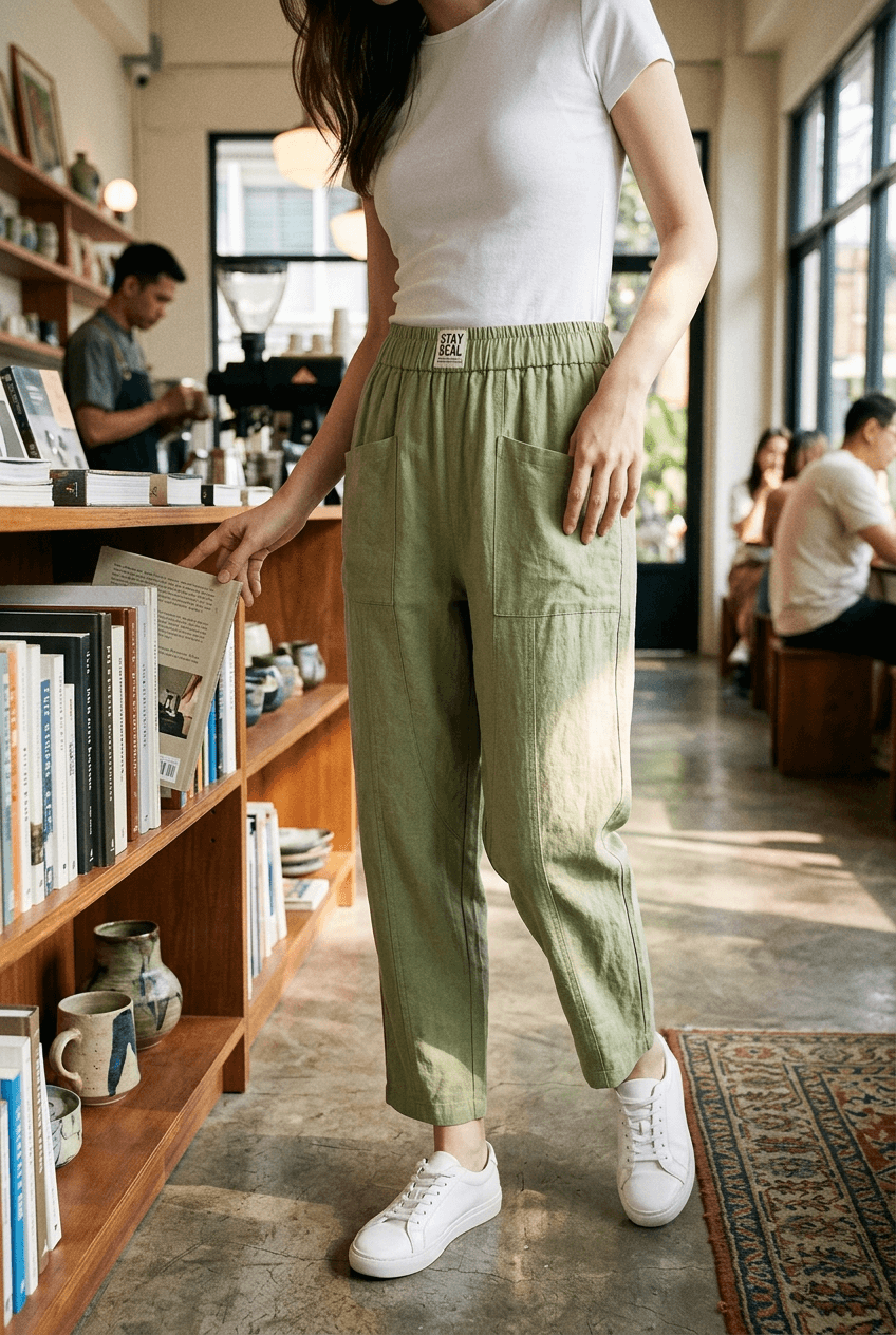 Women's Trousers | Elasticated Waist & Patch Pockets