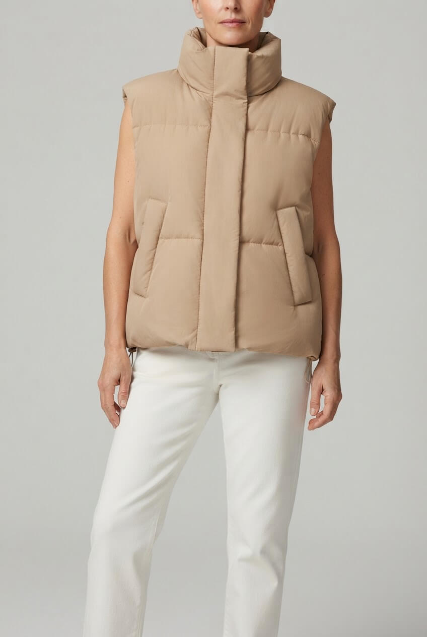 Women's Sleeveless Puffer Vest | Quilted High Collar & Zip Front