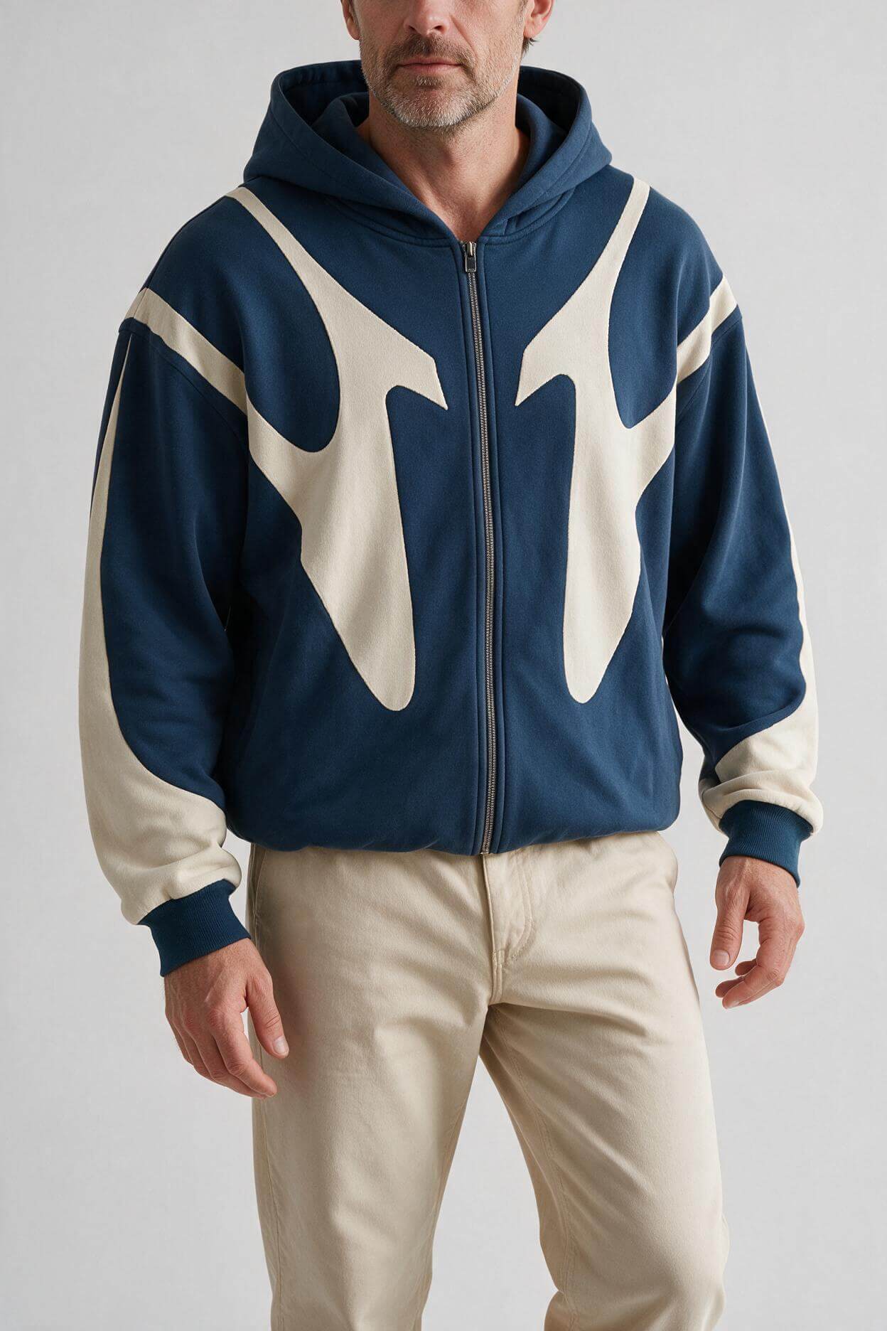 Men's Oversized Zip Hoodie | Colour Block Patchwork