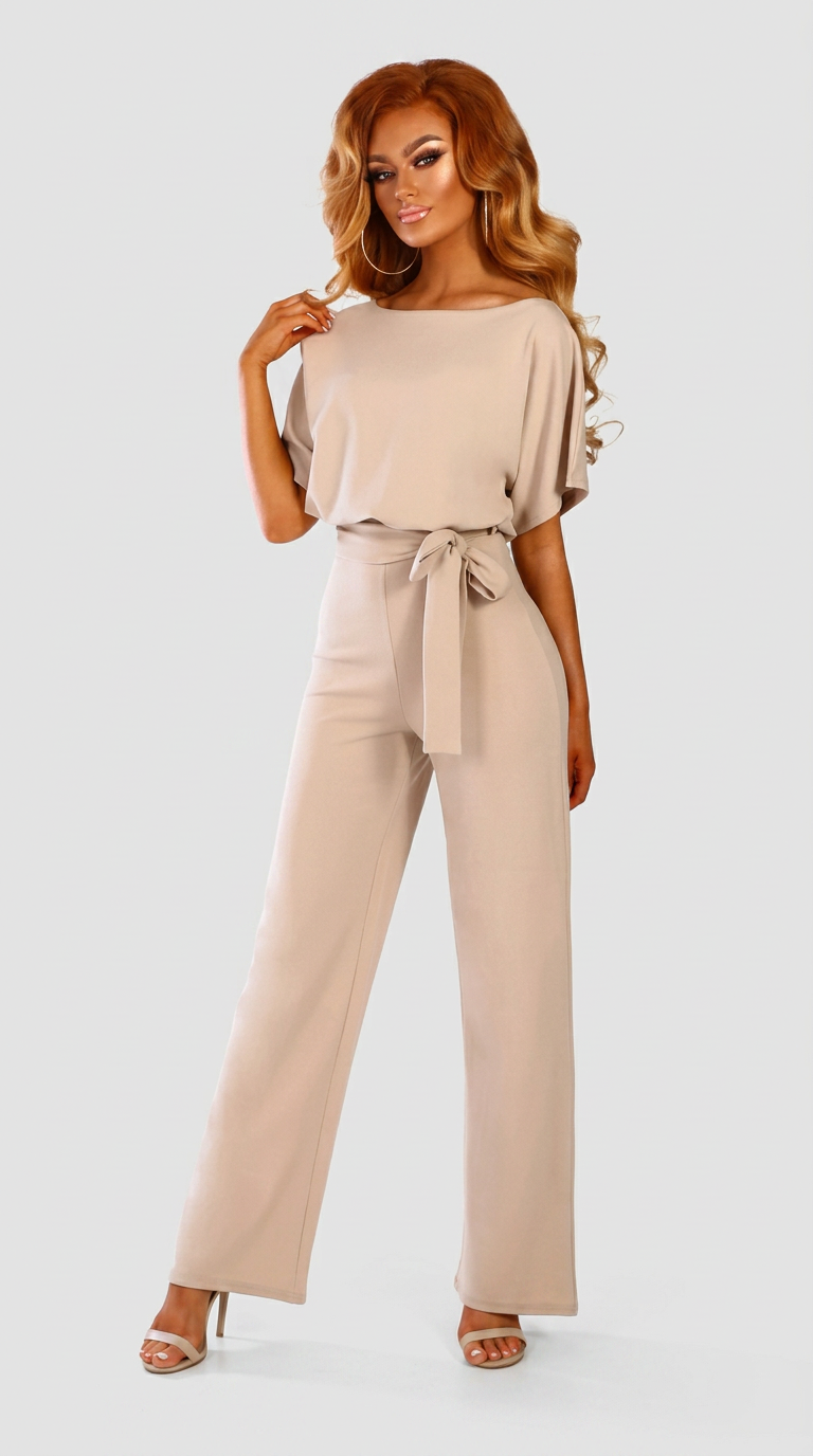 Women’s Short Sleeve Wide Leg Jumpsuit | Belted