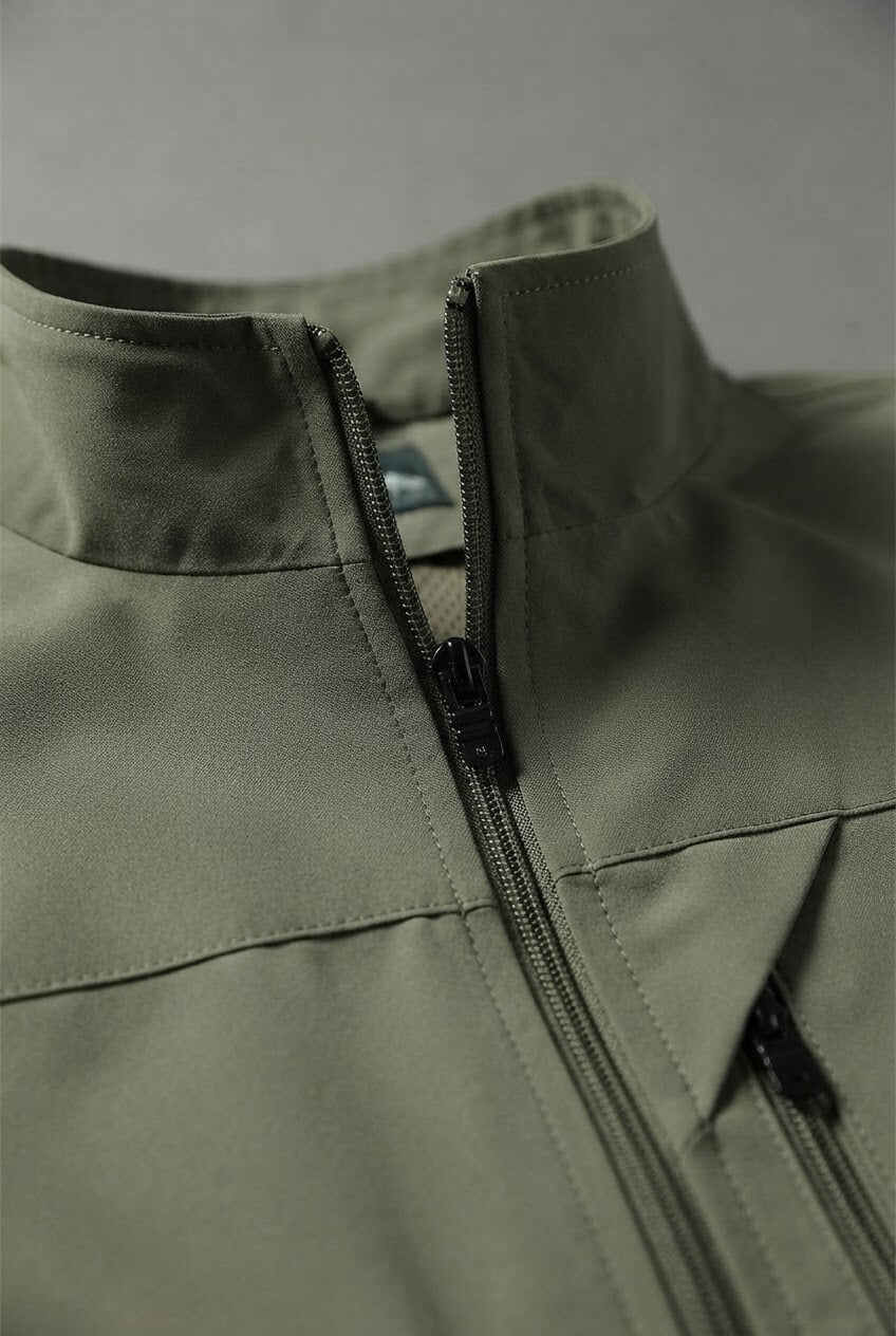 Men's Sleeveless Utility Gilet | Zip Front & Stand Collar