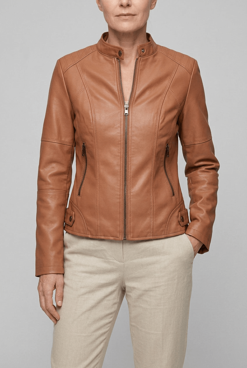 Women's Biker Jacket | Zip Pockets & Quilted Shoulders