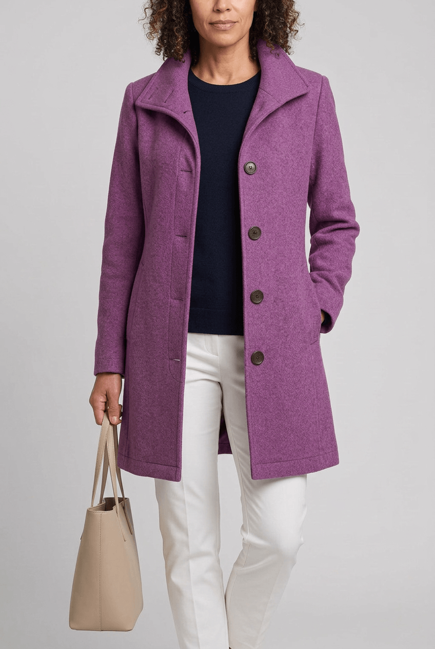 Women's Long Coat | Button Front and Side Pockets