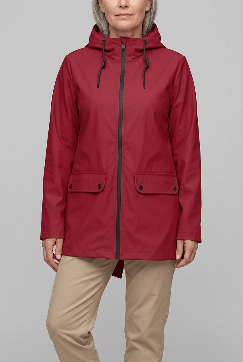 Women's Hooded Rain Jacket | Snap Flap Pockets & Drawstring Hood