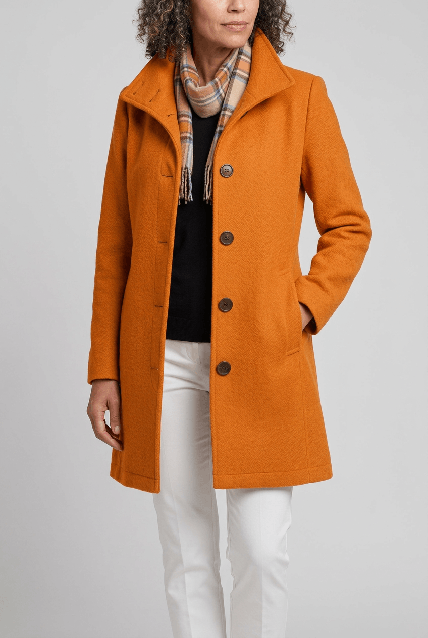 Women's Long Coat | Button Front and Side Pockets