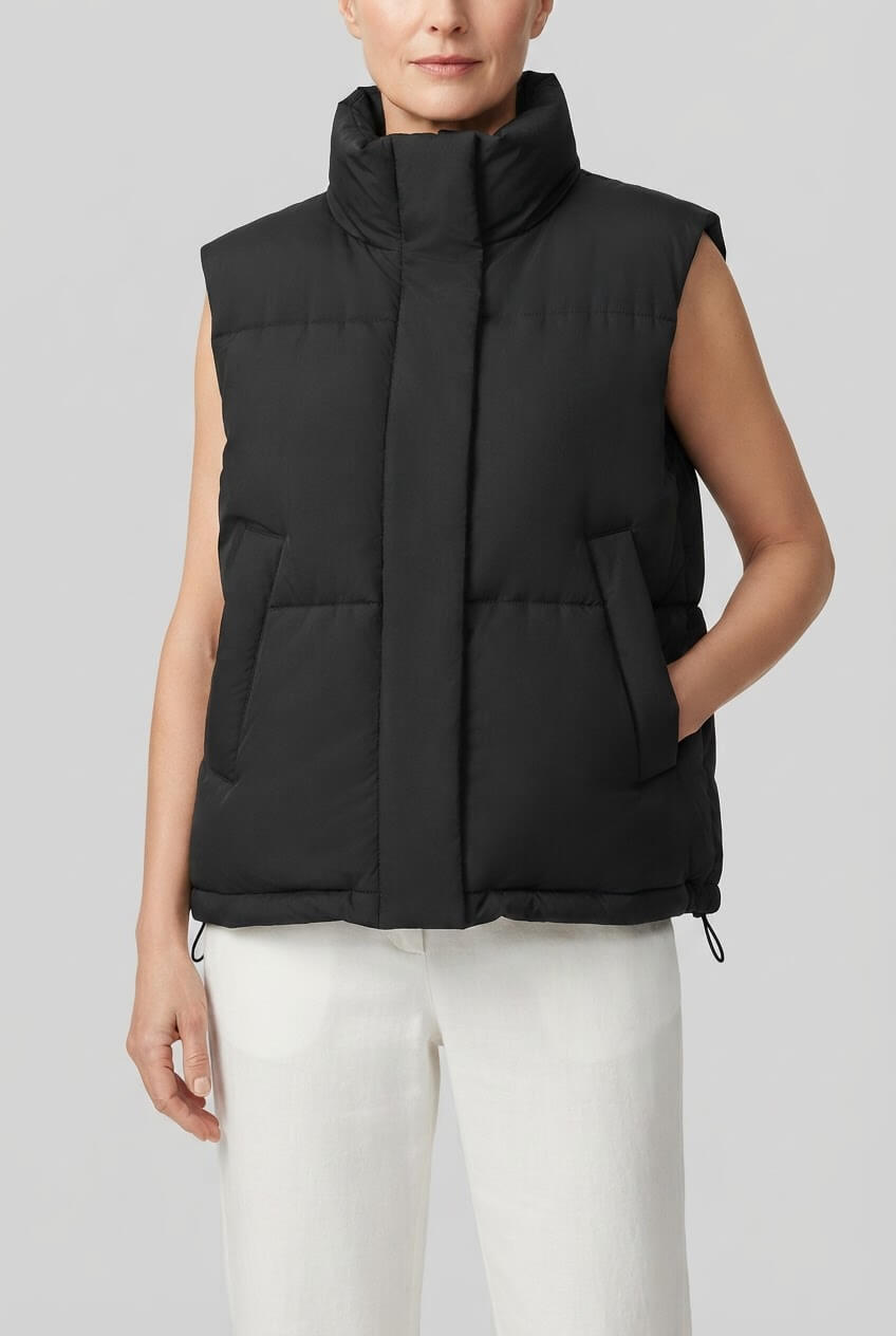 Women's Sleeveless Puffer Vest | Quilted High Collar & Zip Front