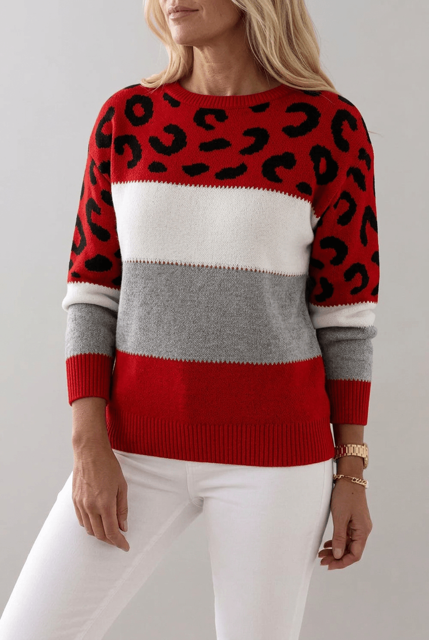Women's Leopard Print Colourblock Jumper | Crew Neck