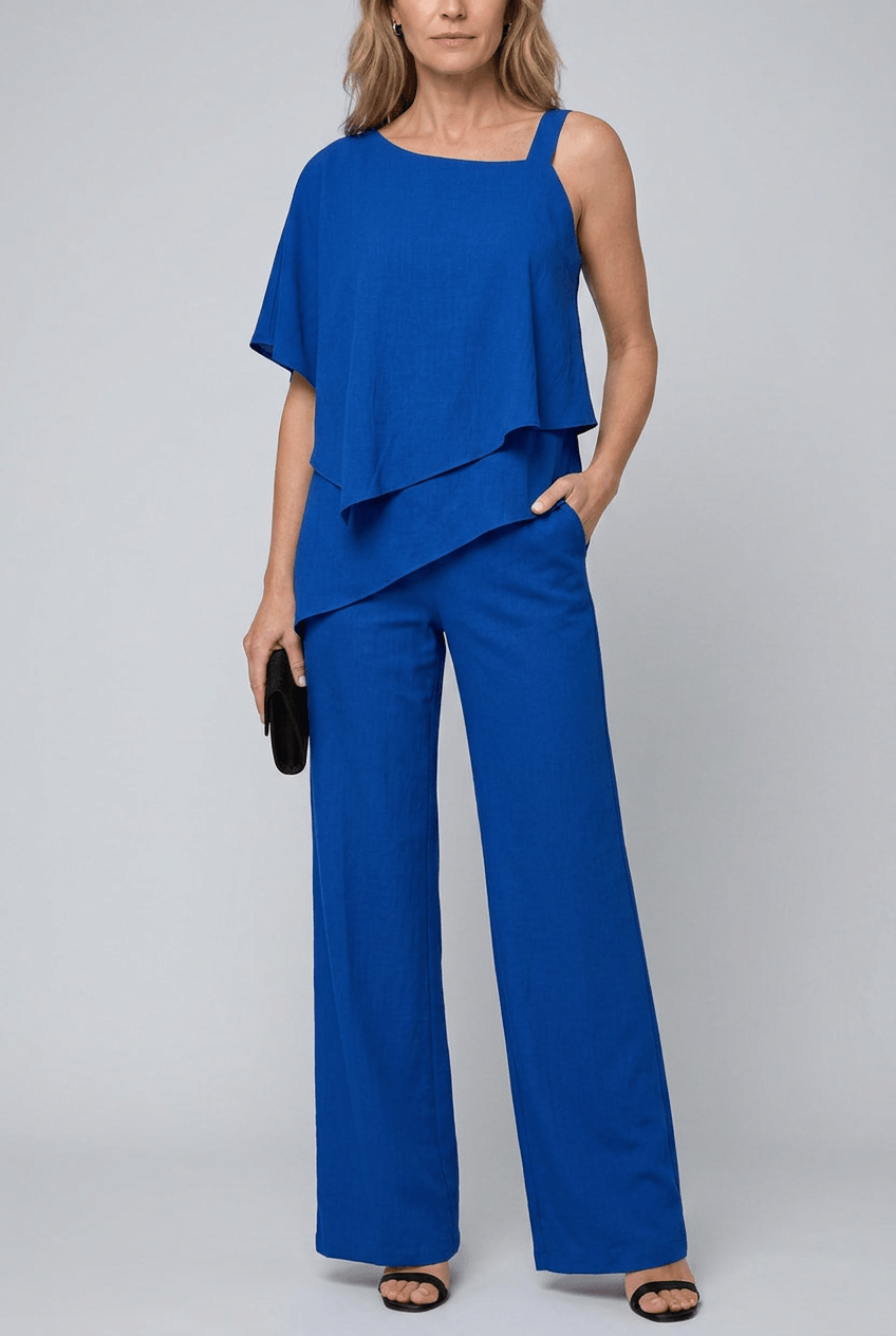 Women's Set | Asymmetric Overlay Top and Wide-Leg Trousers