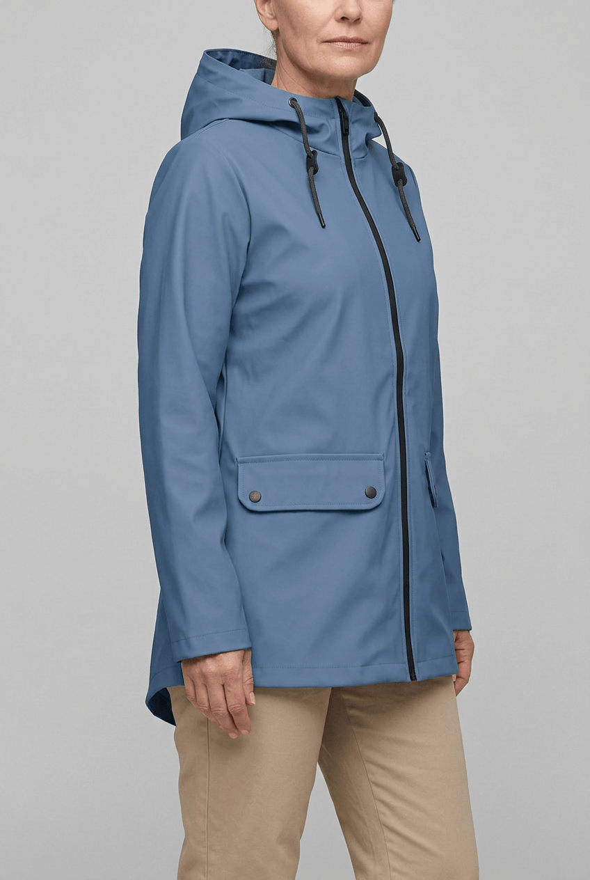 Women's Hooded Rain Jacket | Snap Flap Pockets & Drawstring Hood