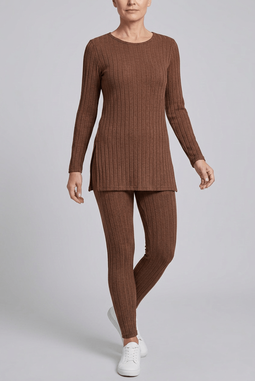 Women's Ribbed Loungewear Set | Side Split Top and Leggings