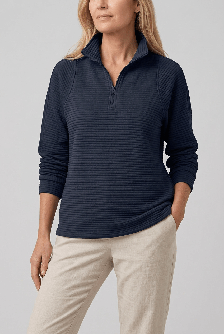 Women's Quarter-Zip Pullover | Ribbed & Stand Collar