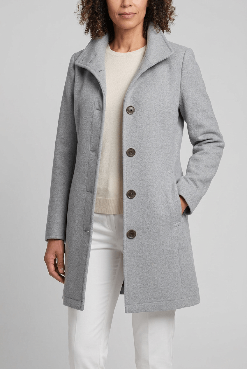Women's Long Coat | Button Front and Side Pockets