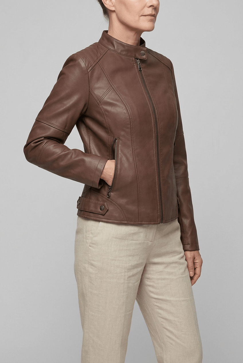 Women's Biker Jacket | Zip Pockets & Quilted Shoulders