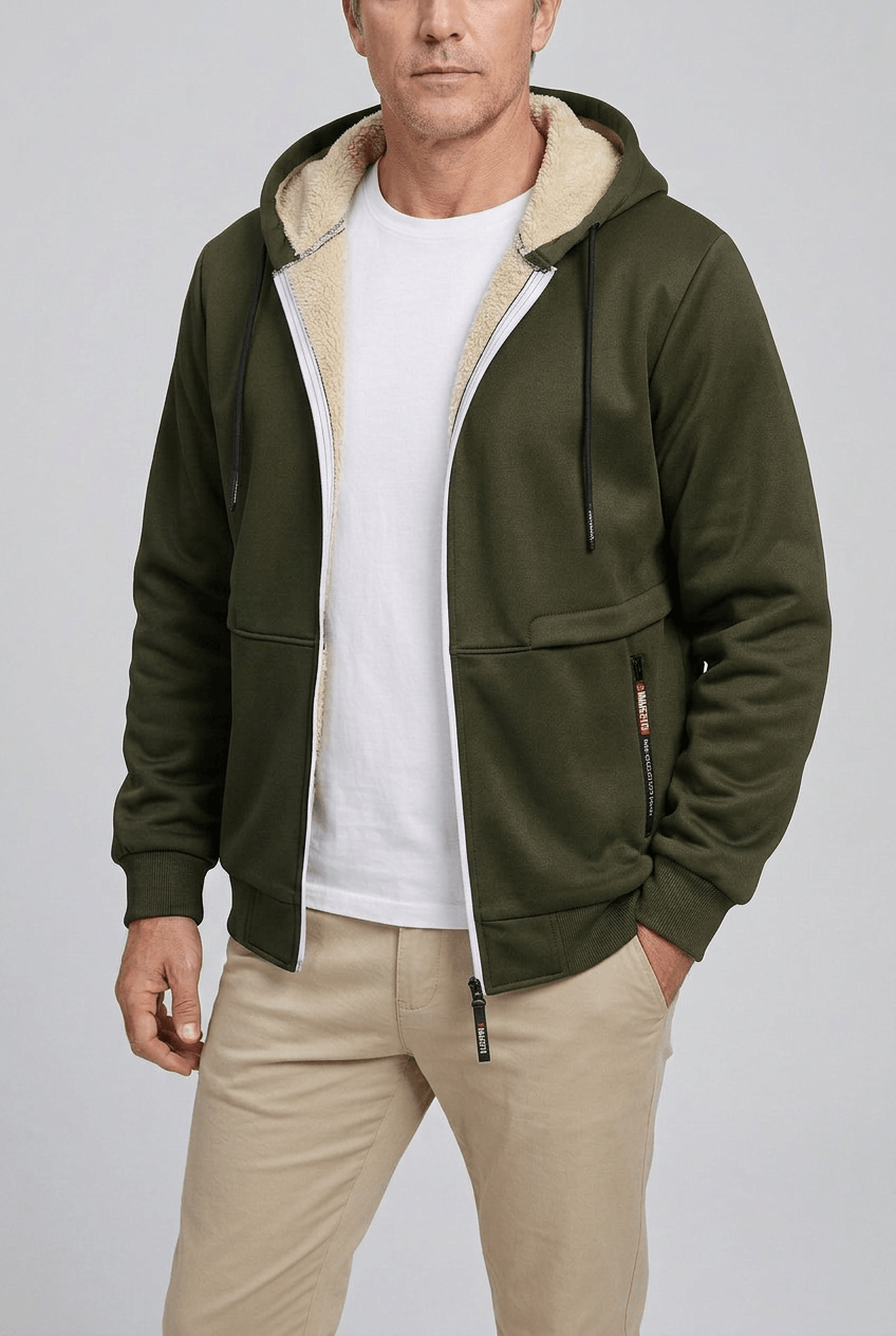 Men's Zip-Up Hoodie | Sherpa Lining & Drawstring Hood