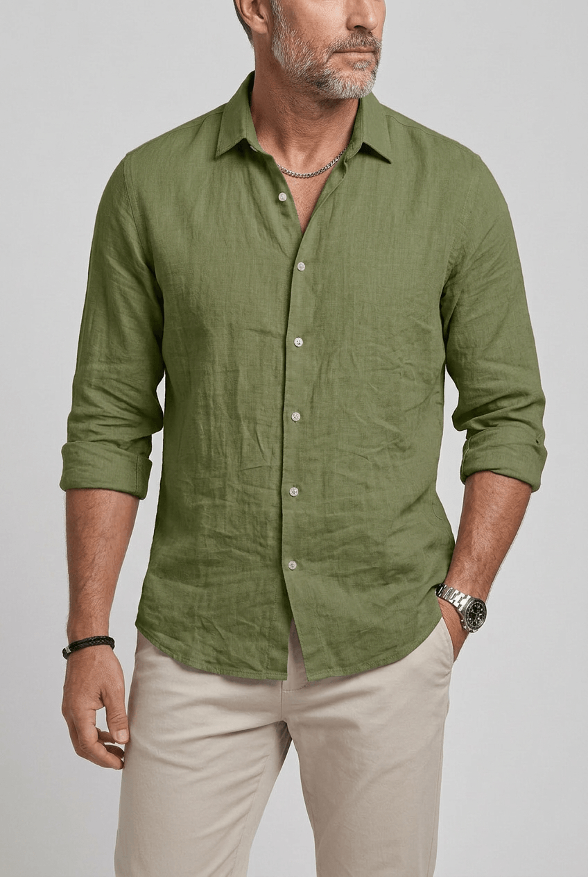 Men's Long Sleeve Button-Up Shirt | Textured Woven Fabric