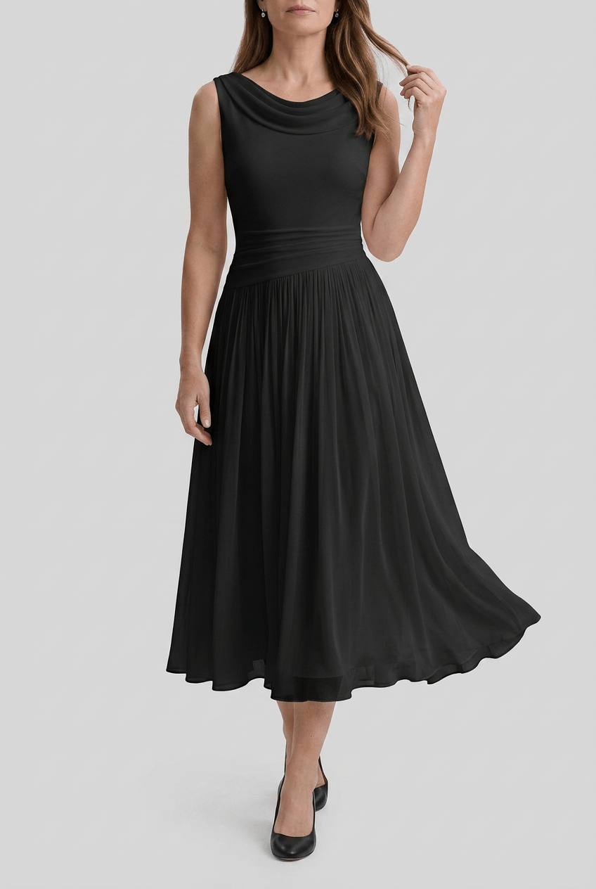 Wedding Guest Dress Women | Midi with Cowl Neck & Pleated Skirt