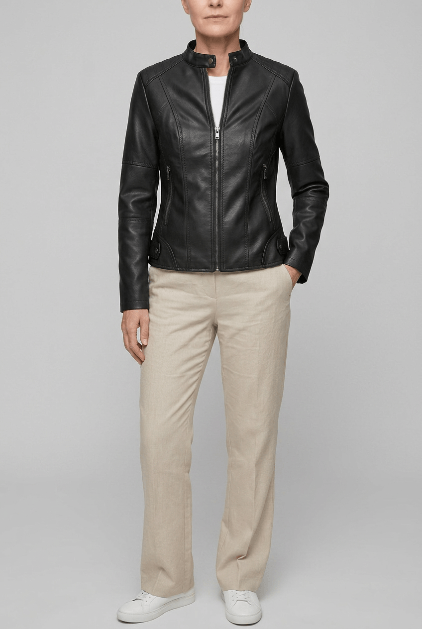 Women's Biker Jacket | Zip Pockets & Quilted Shoulders