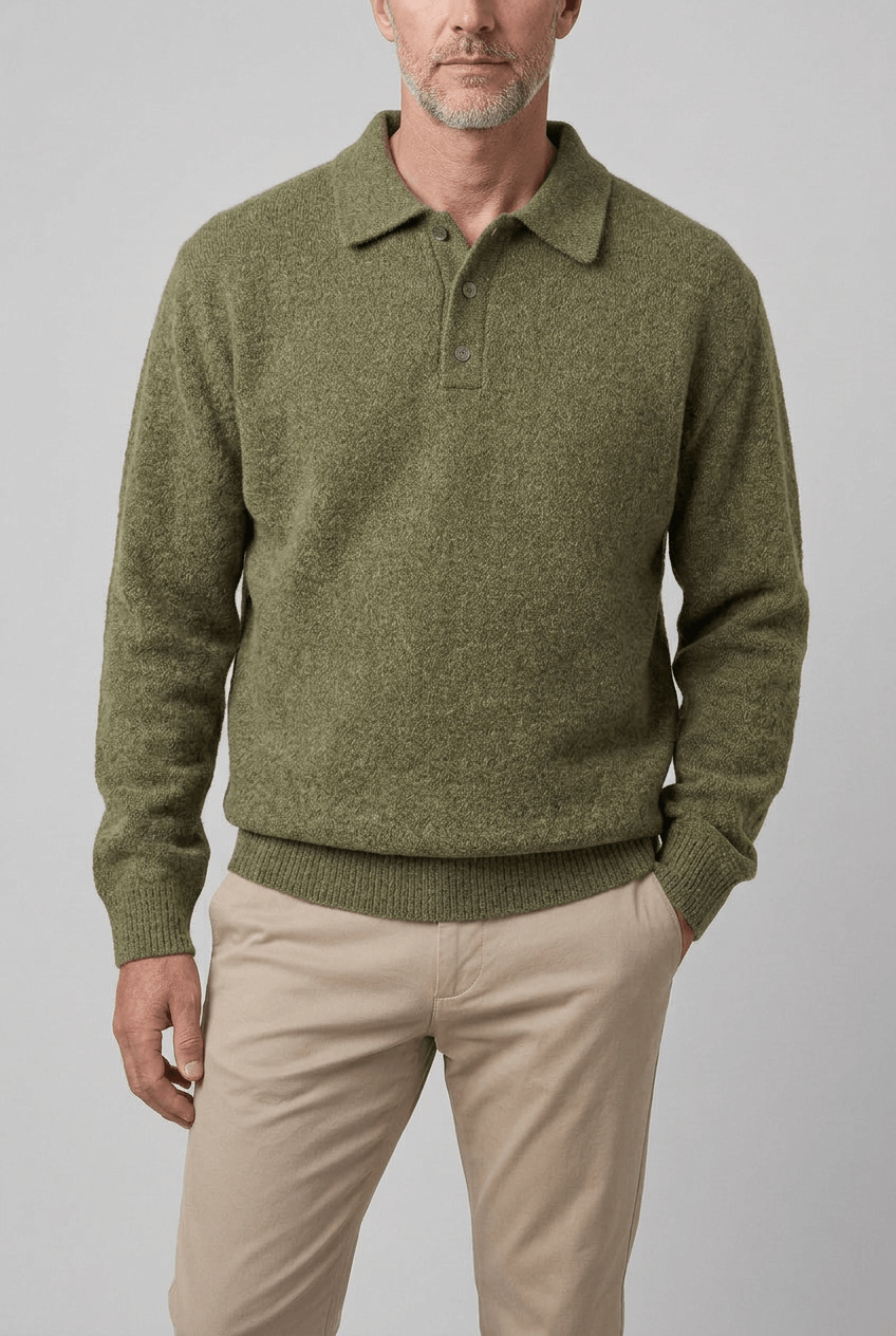 Men's Knitted Polo Jumper | Ribbed Cuffs & Hem