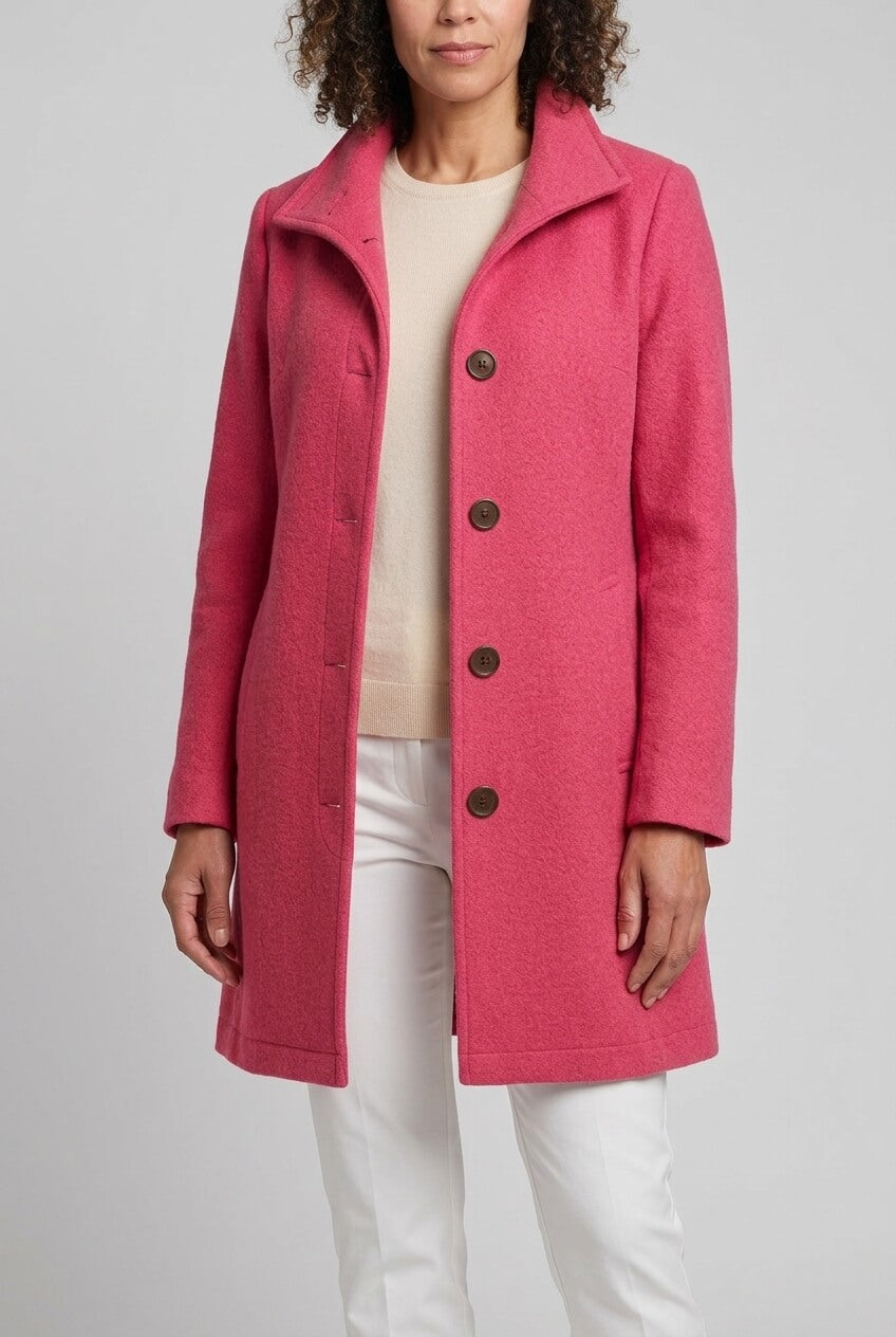 Women's Long Coat | Button Front and Side Pockets