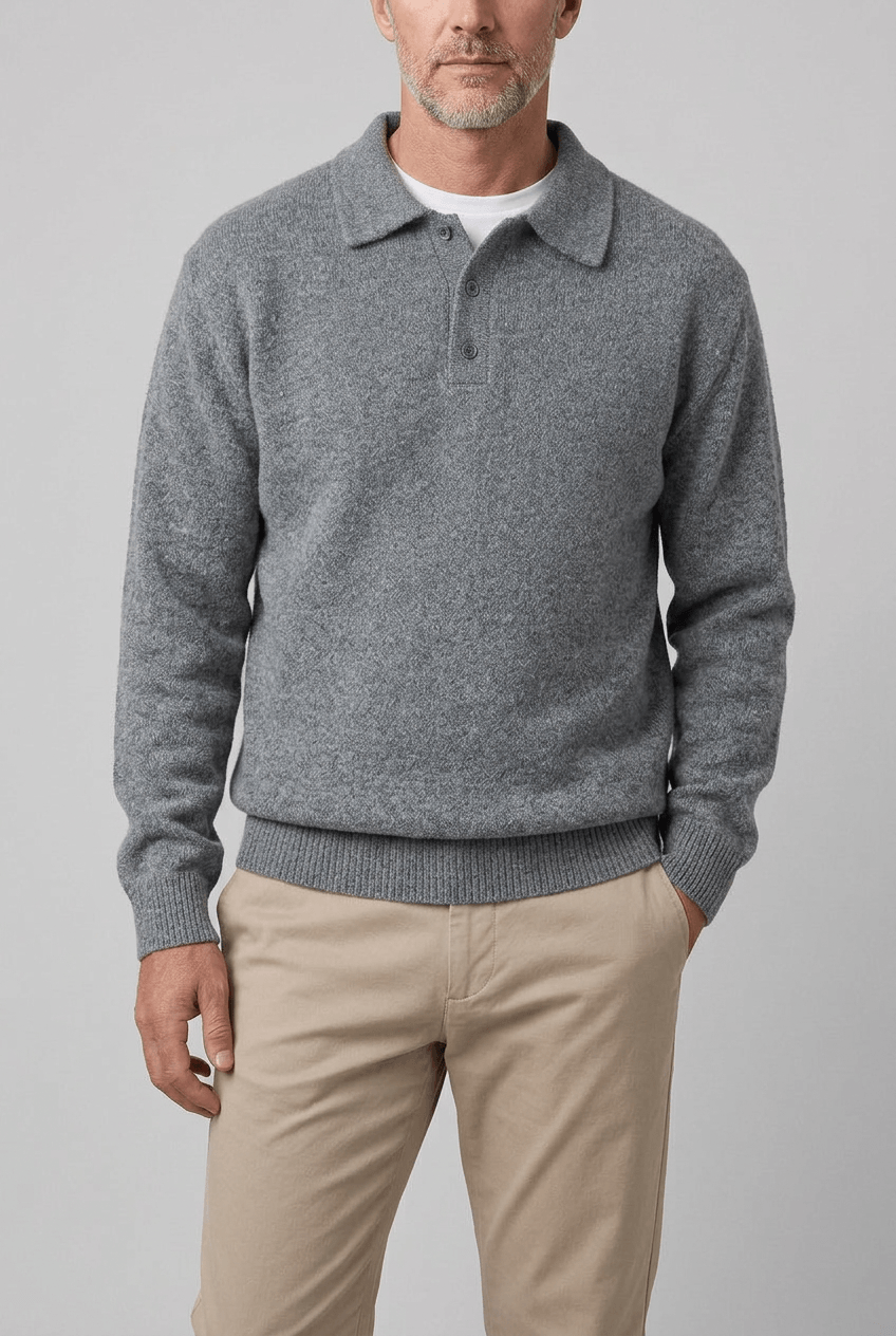 Men's Knitted Polo Jumper | Ribbed Cuffs & Hem