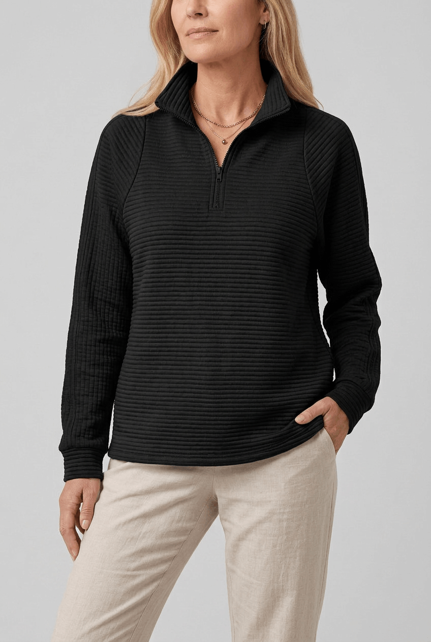 Women's Quarter-Zip Pullover | Ribbed & Stand Collar