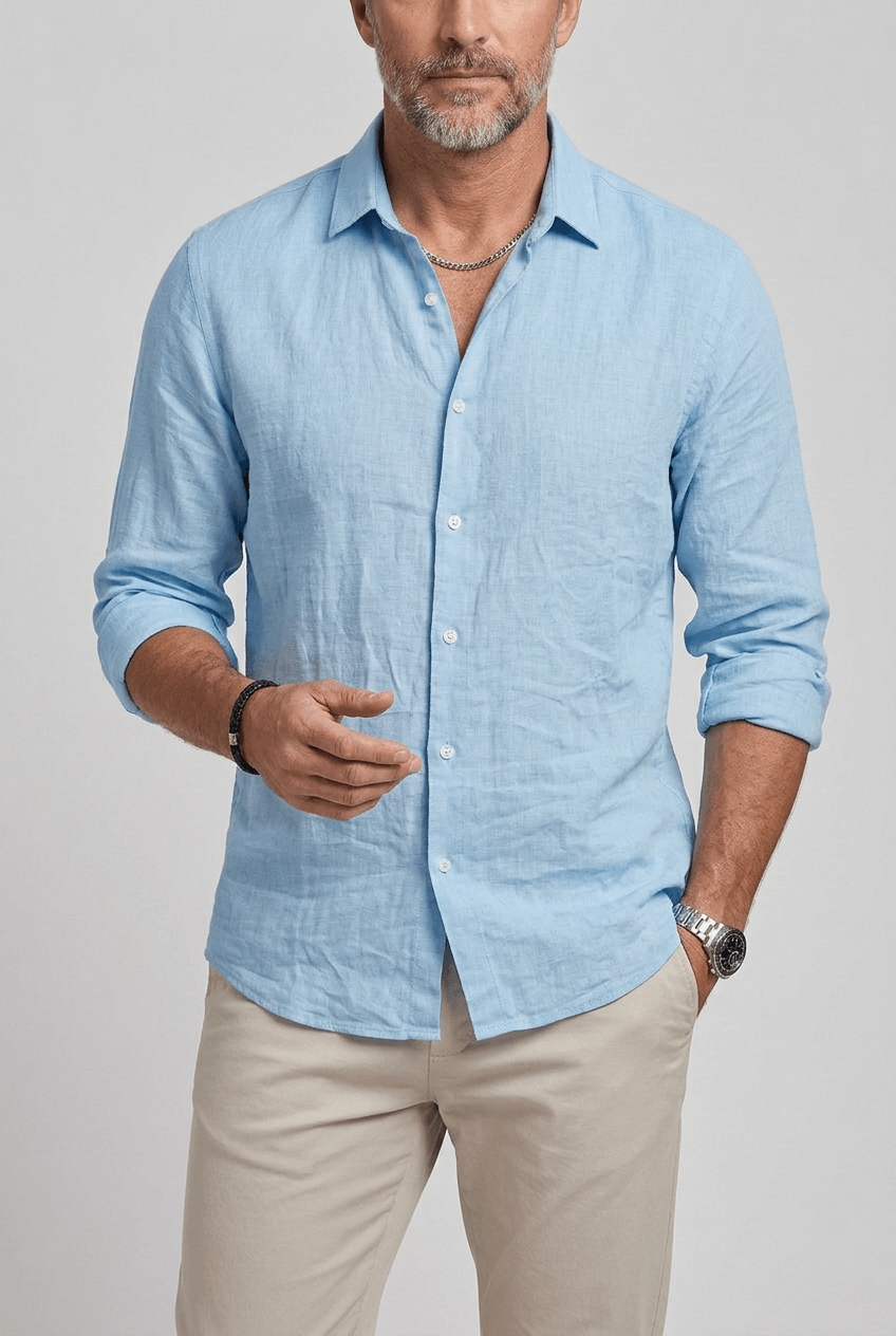 Men's Long Sleeve Button-Up Shirt | Textured Woven Fabric