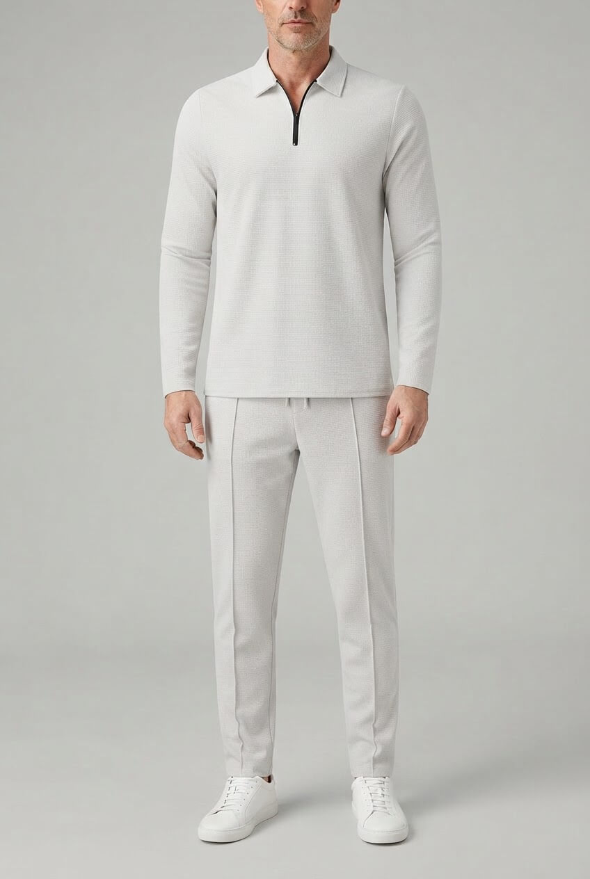 Men's Long Sleeve Polo Tracksuit Set | Drawstring Waist