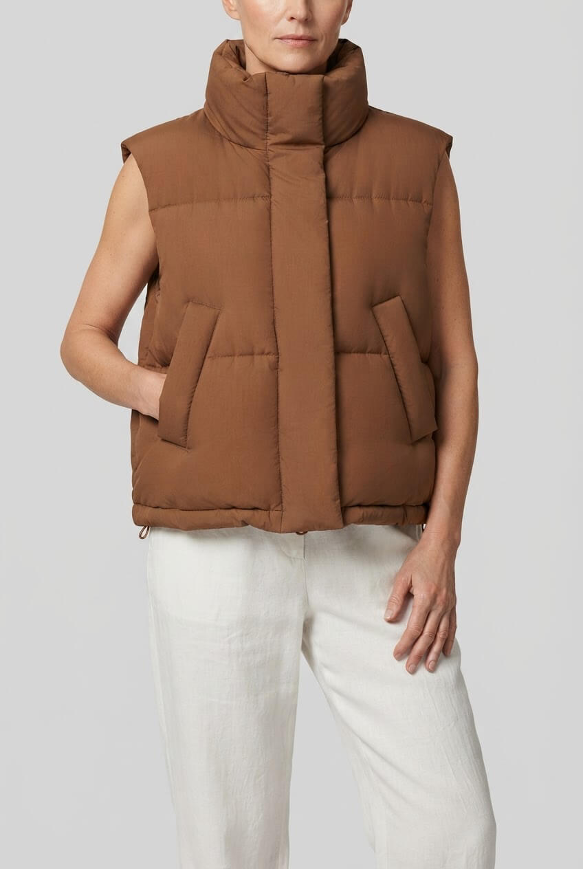 Women's Sleeveless Puffer Vest | Quilted High Collar & Zip Front