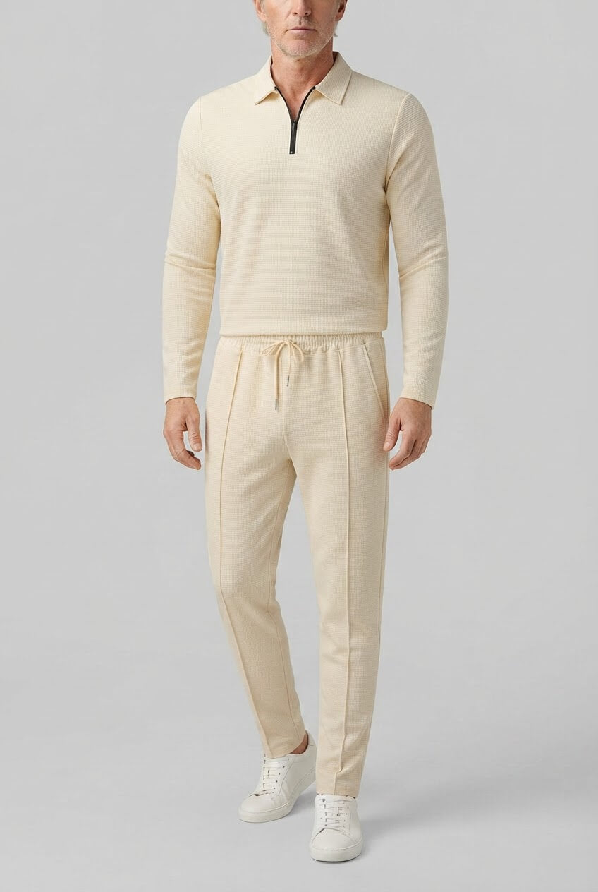 Men's Long Sleeve Polo Tracksuit Set | Drawstring Waist