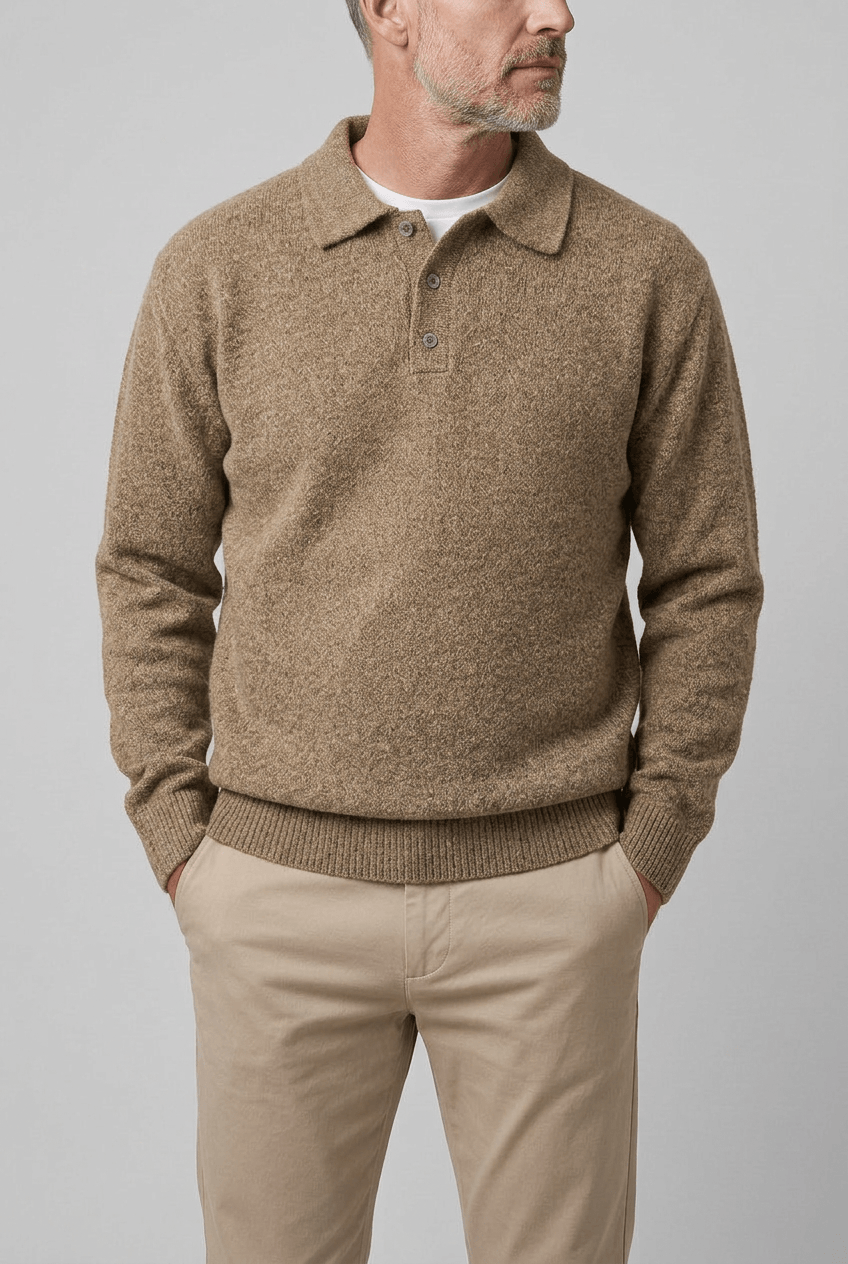 Men's Knitted Polo Jumper | Ribbed Cuffs & Hem