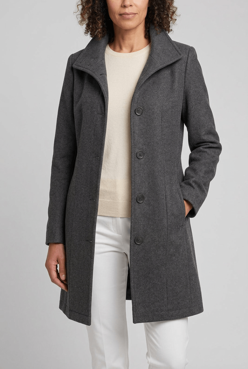Women's Long Coat | Button Front and Side Pockets