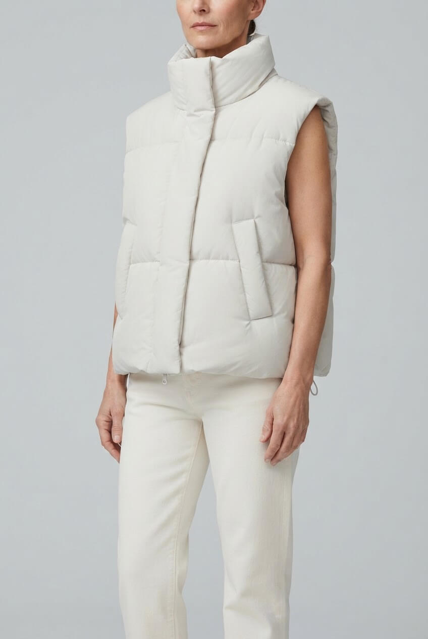 Women's Sleeveless Puffer Vest | Quilted High Collar & Zip Front