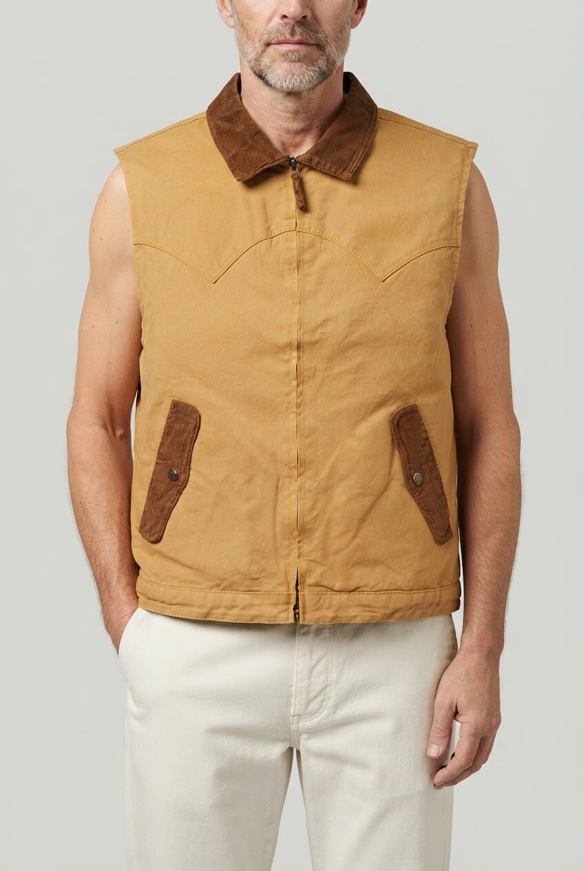 Men's Western Vest | Corduroy-Look Collar & Snap Pockets