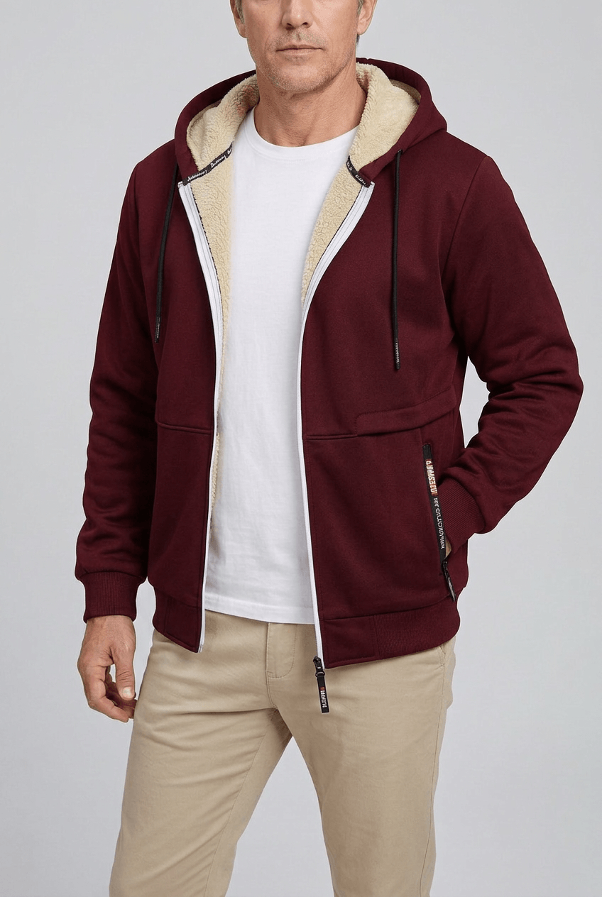 Men's Zip-Up Hoodie | Sherpa Lining & Drawstring Hood