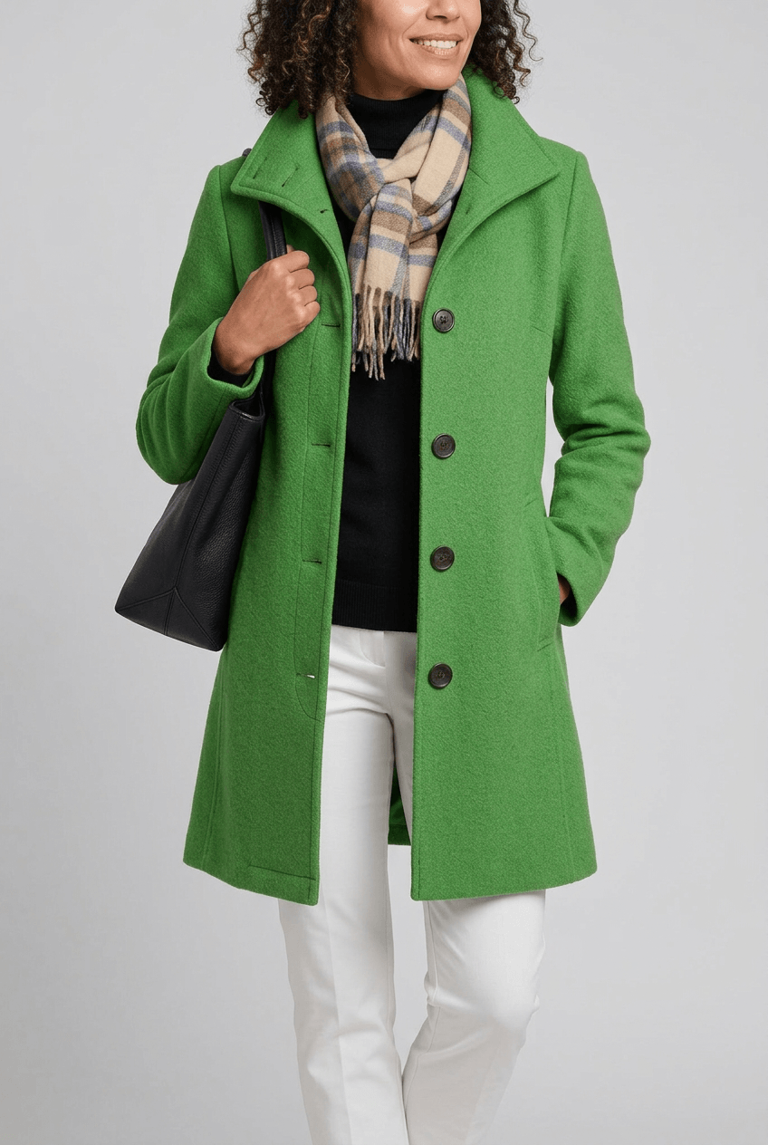 Women's Long Coat | Button Front and Side Pockets