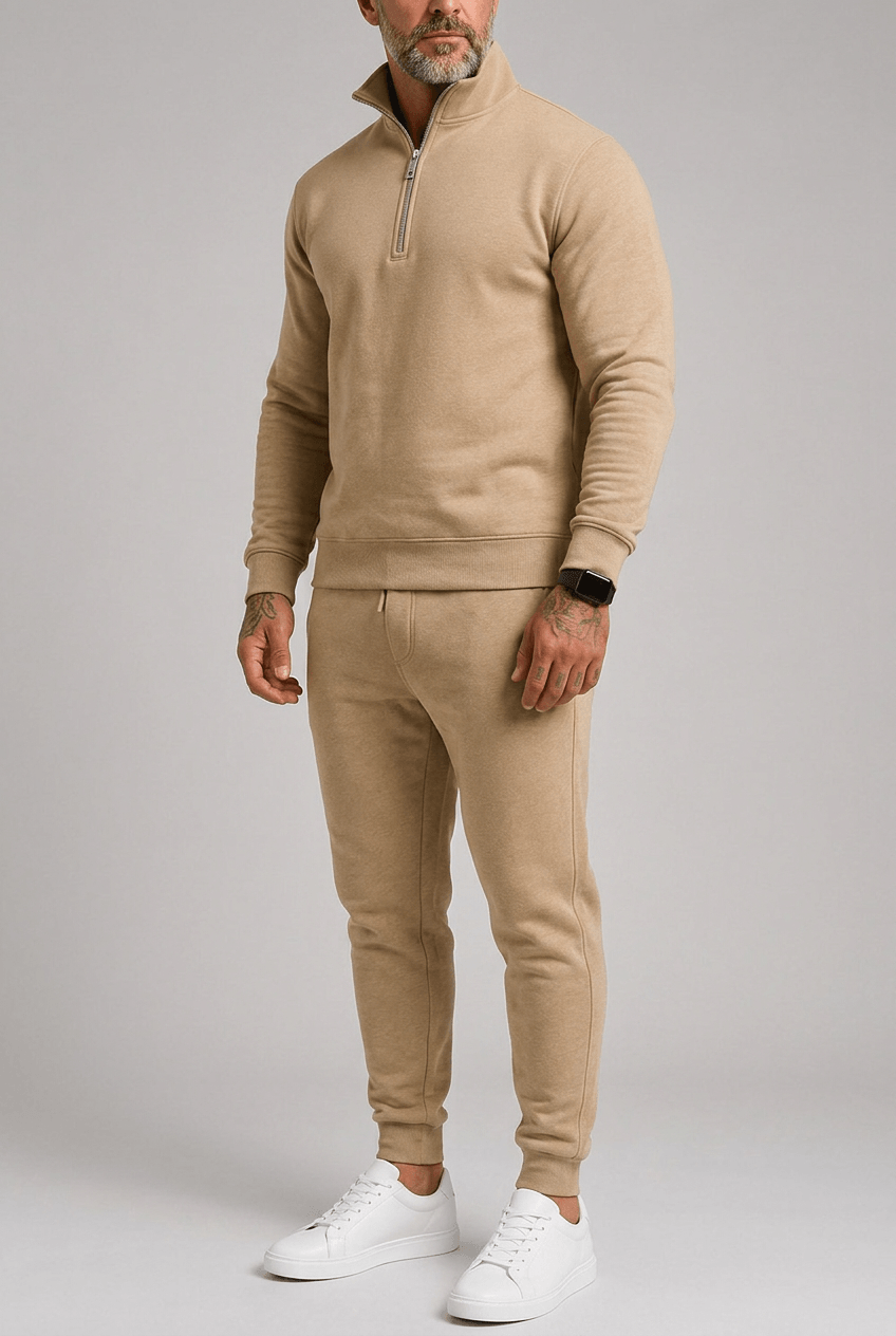 Men's Half Zip Tracksuit Set | Ribbed Cuffs