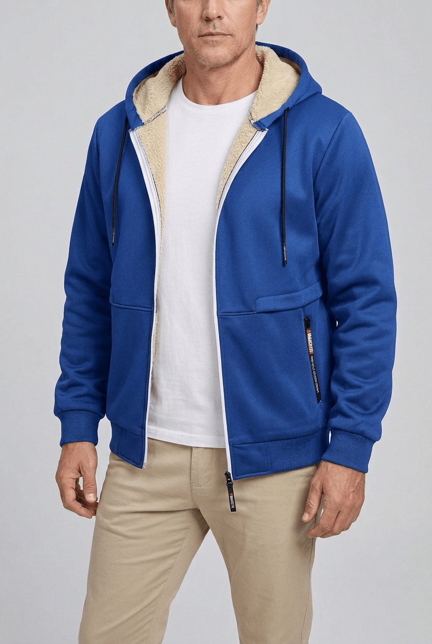 Men's Zip-Up Hoodie | Sherpa Lining & Drawstring Hood
