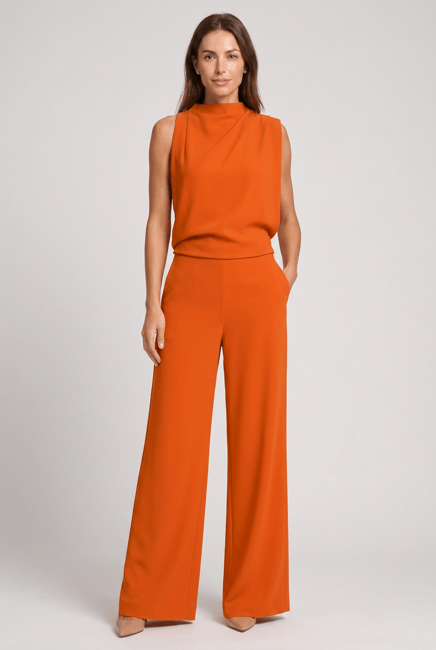Jumpsuit Women | Sleeveless Wide Leg, Mock Neck & Side Pockets
