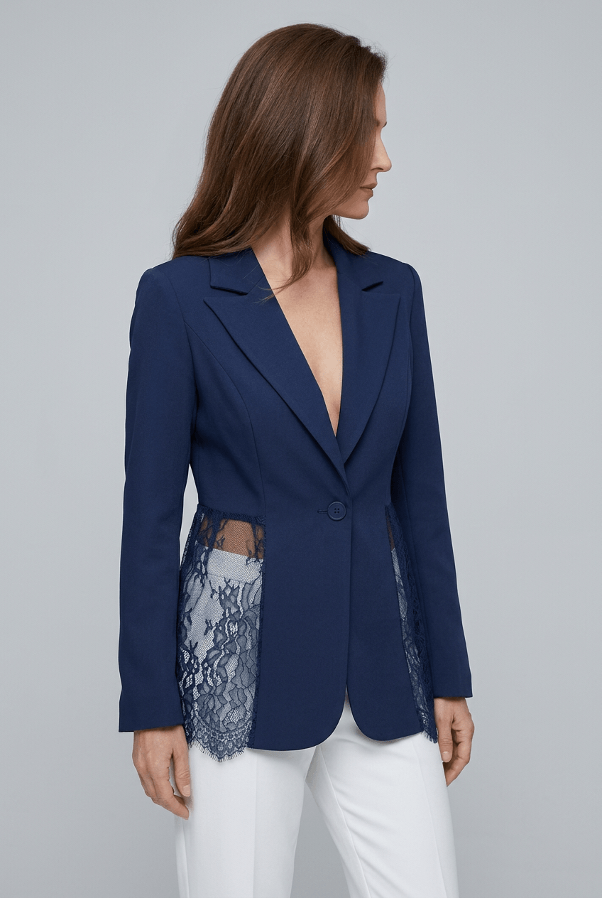 Women's Tailored Blazer | Lace Peplum Hem & Lace Cuff Detail