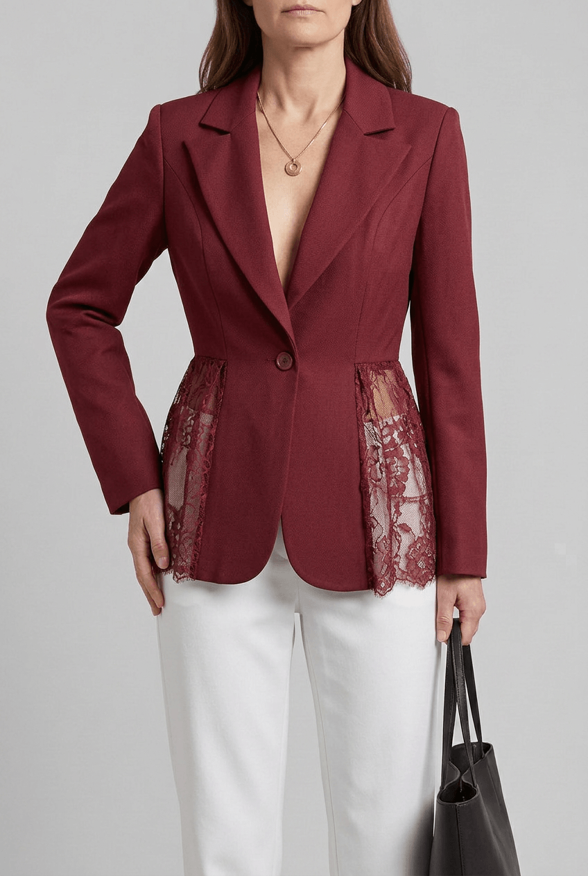 Women's Tailored Blazer | Lace Peplum Hem & Lace Cuff Detail