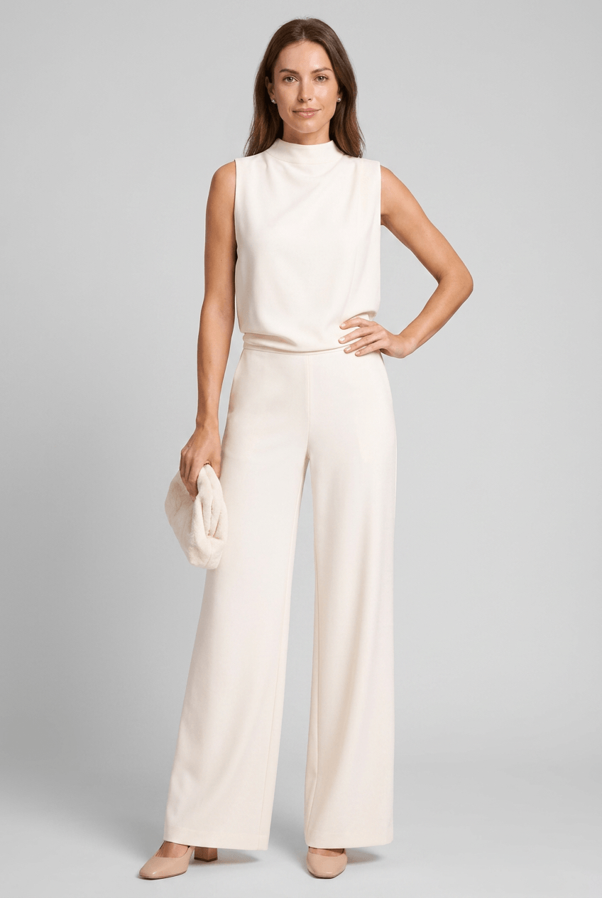 Jumpsuit Women | Sleeveless Wide Leg, Mock Neck & Side Pockets