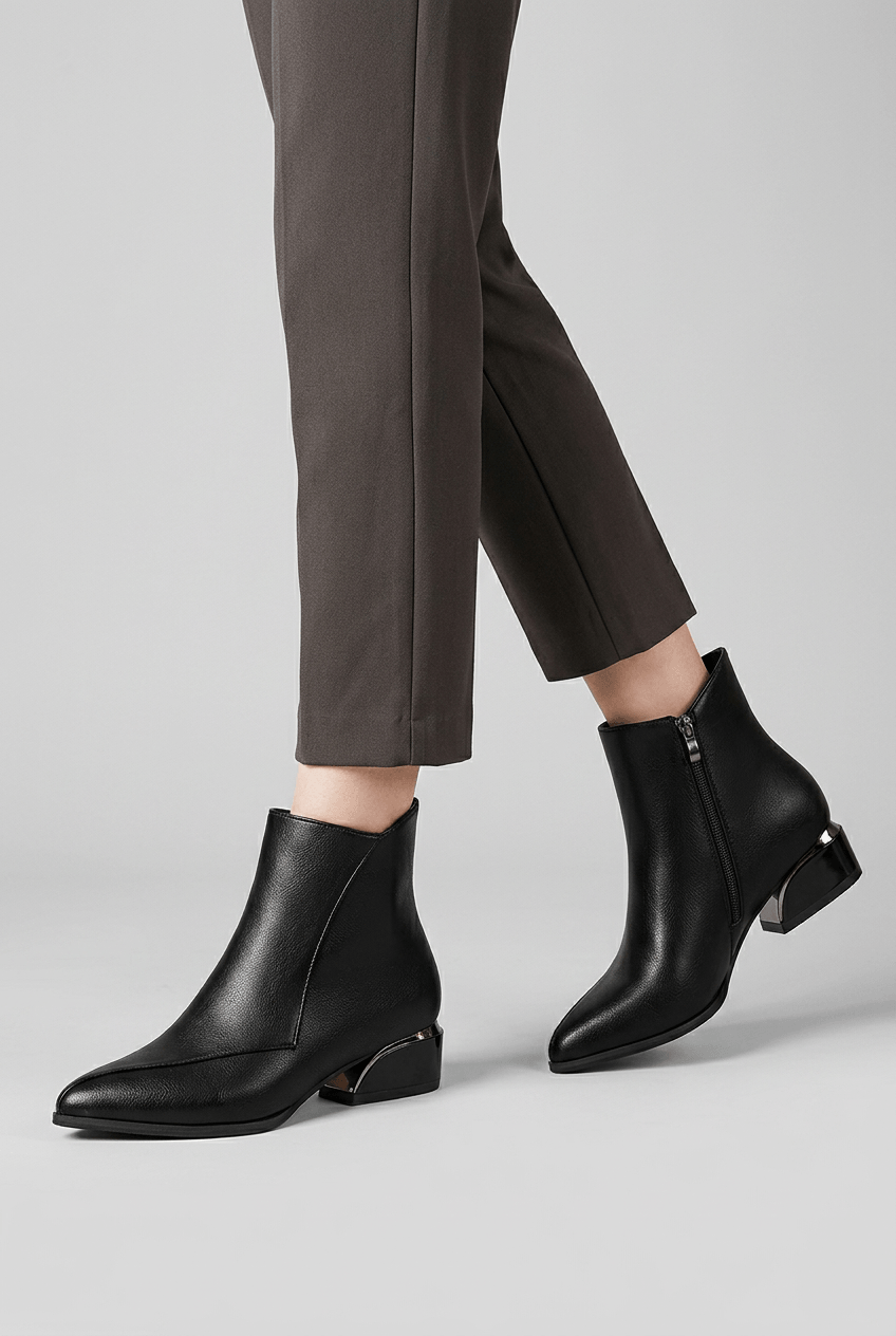 Women's Pointed Toe Ankle Boots | Low Block Heel