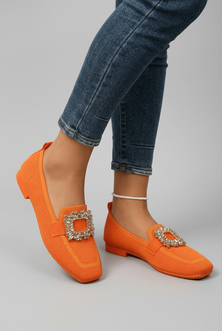 Women's Loafers | Knit Upper, Crystal Buckle & Square Toe